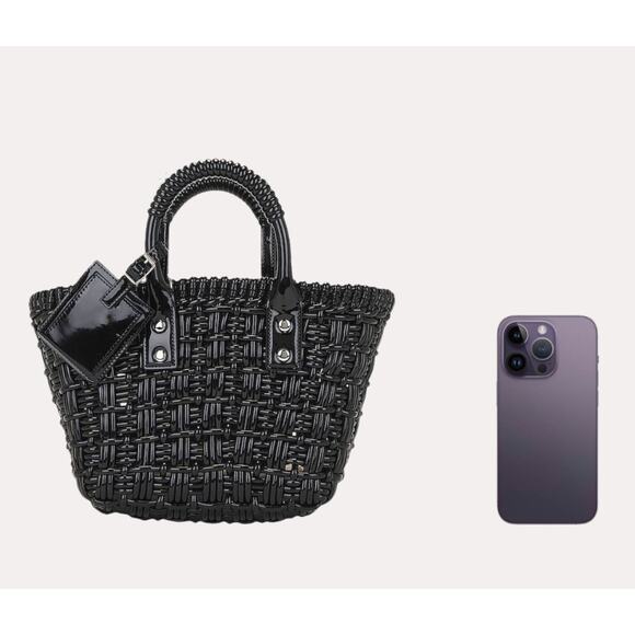 8 Other Reasons Black Woven Tote Bag Top Handle Shoulder Strap 8x7.25 x4.5 NEW - Picture 5 of 14